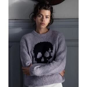 Skull Cashmere Madonna Skull Wool Blend Knit Sweater in Gray Size Small $345